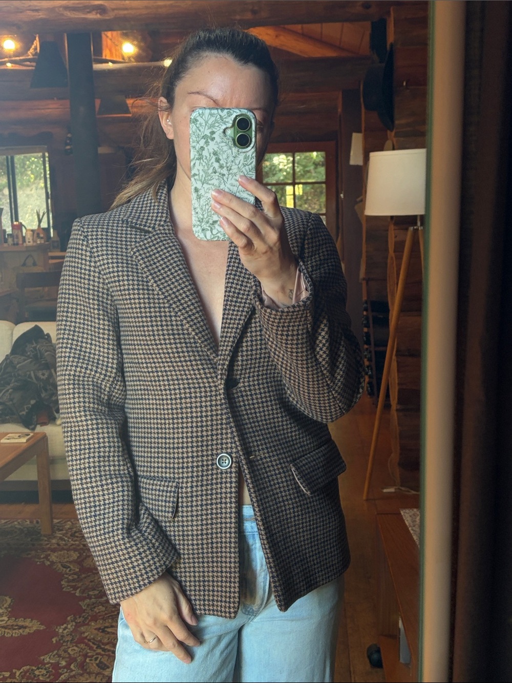 Abercrombie & Fitch Brown Black Houndstooth Single-Button Blazer